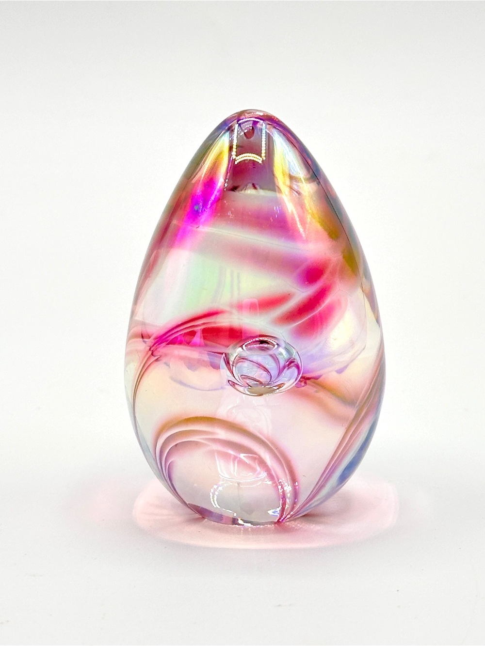 Vintage GES Hand-Blown Glass Egg Vase in Pink Multicolor - Signed